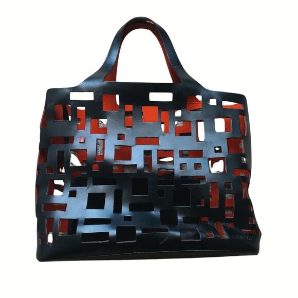Vintage Bally Unique Cut Out Black Leather Tote Bag